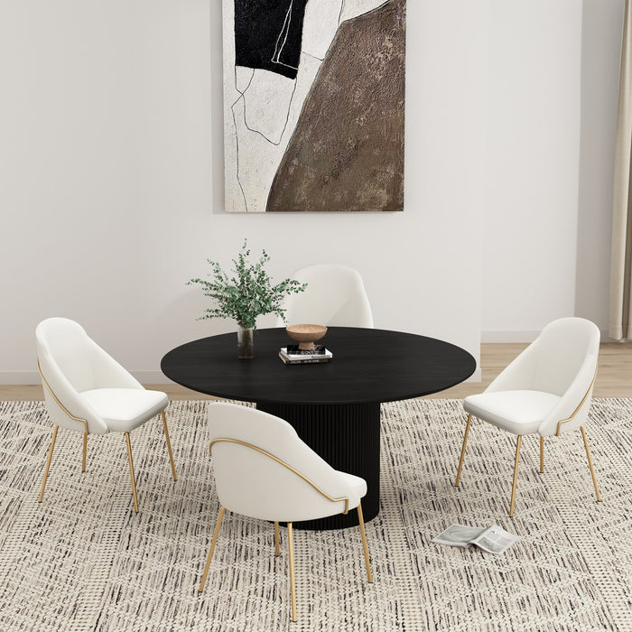 Chaise de salle a manger moderne Gracie en cuir vegetalien blanc et or avec structure en metal - Lot de 4
