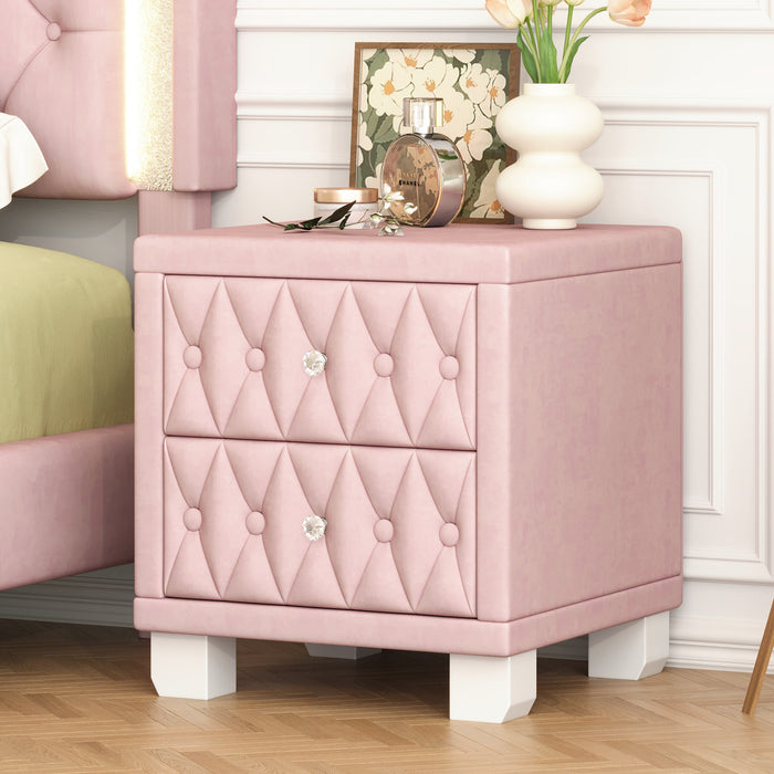 Sophia Table de Nuit Elegante en Velours avec Tiroirs et Design Capitonne, Rose