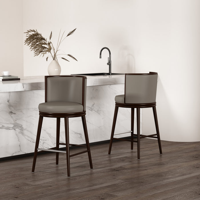 Tabouret de bar moderne en bois et tissu Evalyn, taupe - Lot de 2