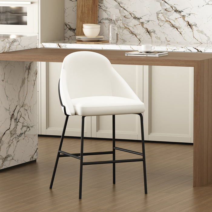 Tabouret de comptoir moderne en metal Gracie, rembourre, blanc et noir