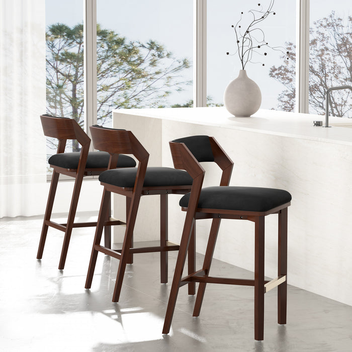 Tabouret de bar moderne Patricia en bois et tissu noir - Lot de 3