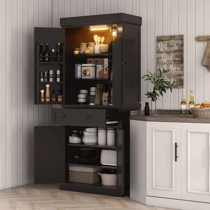 HOMCOM Armoire de cuisine avec etageres a epices et lumieres LED, noir