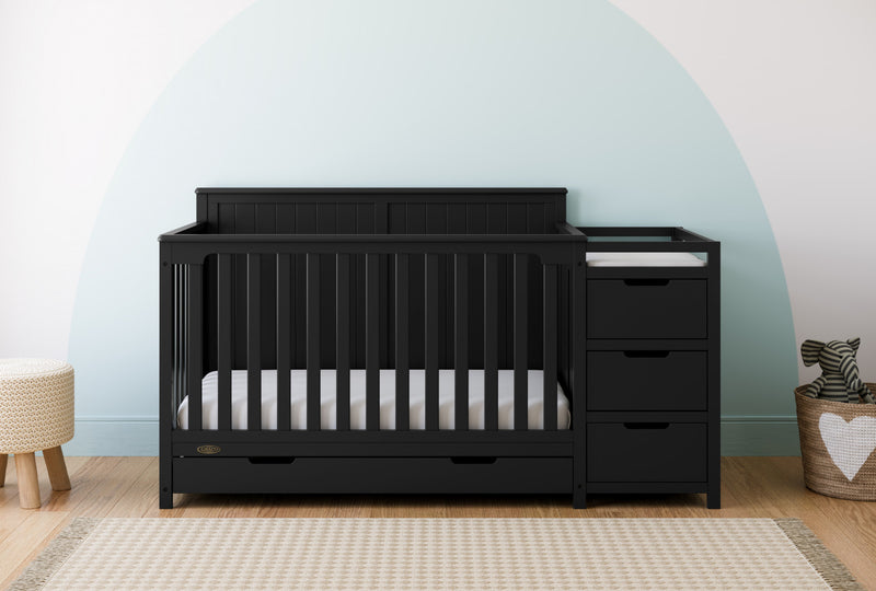 Graco Hadley Lit de bebe convertible 5-en-1 avec table a langer et tiroir - Noir
