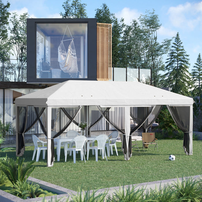 Outsunny Tente 10' X 20', Auvents Instantanes Avec 6 Parois Laterales En Maille Amovibles, Sac De Transport, Blanc Creme