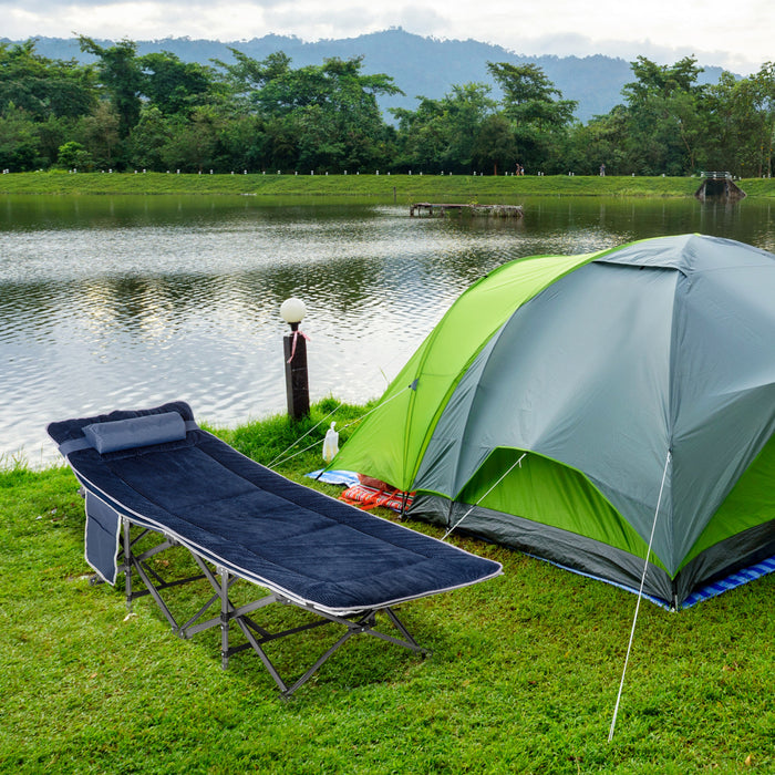 Outsunny Lit Pliant De Camping Pour Adulte Avec Oreiller Matelas Bleu Fonce