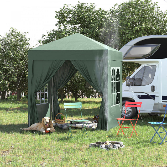 Outsunny 6.6' X 6.6' Tente De Fete Tente D'exterieur Pliante Gazebo Avec Parois Laterales Vert
