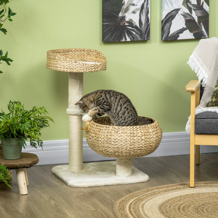 Pawhut Arbre A Chat De 28\" Avec Griffoir En Sisal Pour Chatons D'interieur, Arbre A Chat Moderne Avec Joli Design De Panier, Petit Arbre A Chat Avec Balle Amusante