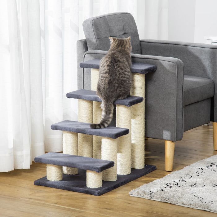 Pawhut Escalier A 4 Niveaux Pour Animaux De Compagnie Chien Chat 4 Marches Kitty Poteau A Gratter Chat Gris Fonce