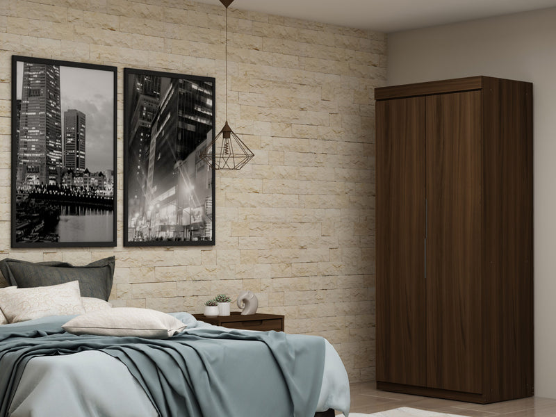 Armoire penderie contemporaine moderne Mulberry 2 pieces en brun chataigne