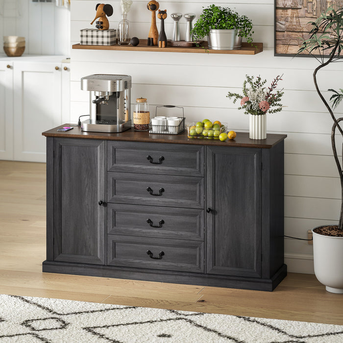 HOMCOM Buffet 58\" avec station de charge, grain de boisnoir