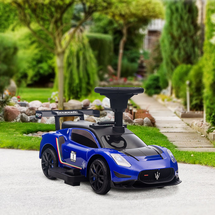 Qaba Voiture Electrique Sous Licence Maserati Gt2 6 V Pour Enfants, Alimentee Par Batterie, Avec Rangement Sous Le Siege, Phares Led, Musique Mp3, Pour 18 A 60 Mois, Bleu