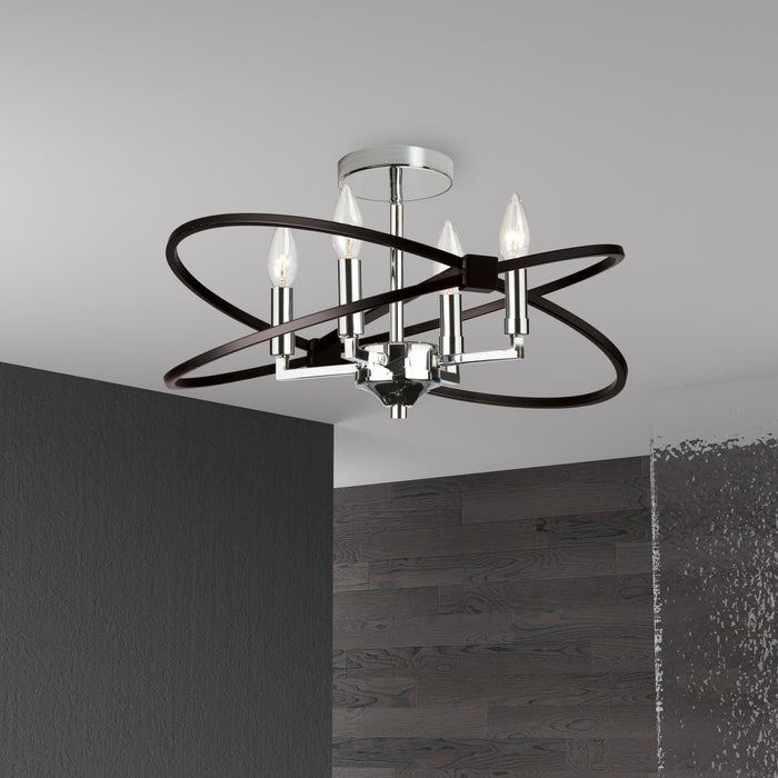 Plafonnier semi-affleuré Paloma de Dainolite avec fini chromé poli et noir mat et 4 ampoules