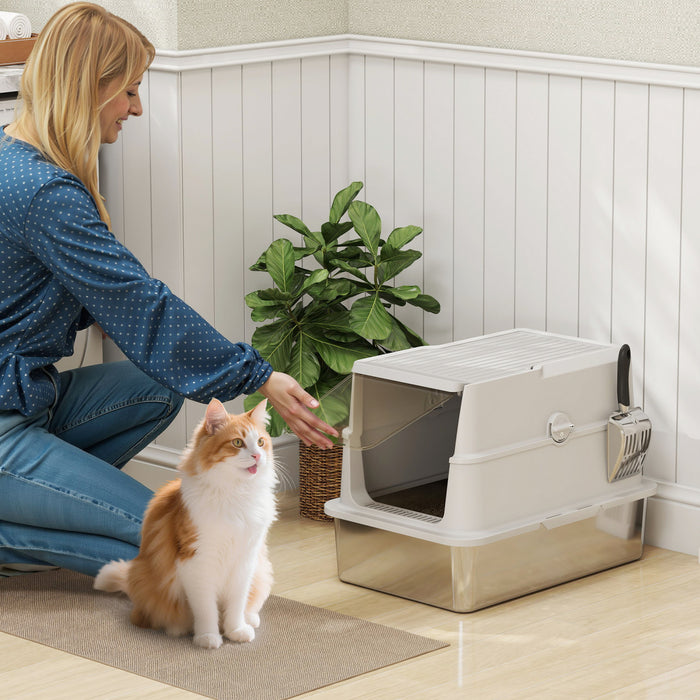 Xl Stainless Steel Cat Litter Box For Big Cats With Flip Top