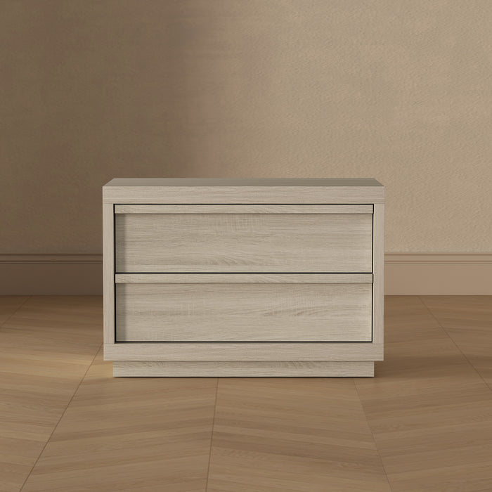 Table de nuit contemporaine Navis 32\" en chene blanchi (2 tiroirs)