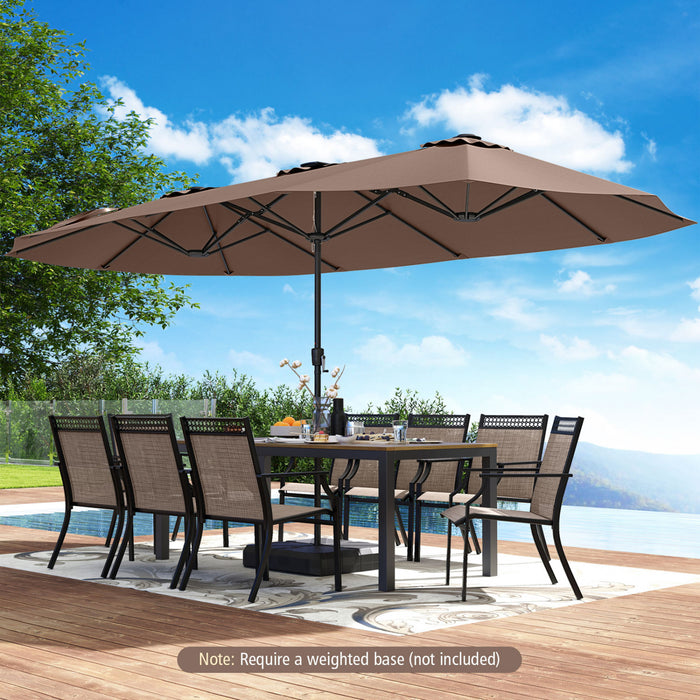 Costway Parasol de patio extra-large de 15,5 pieds avec lumieres solaires LED et 12 baleines robustes marron