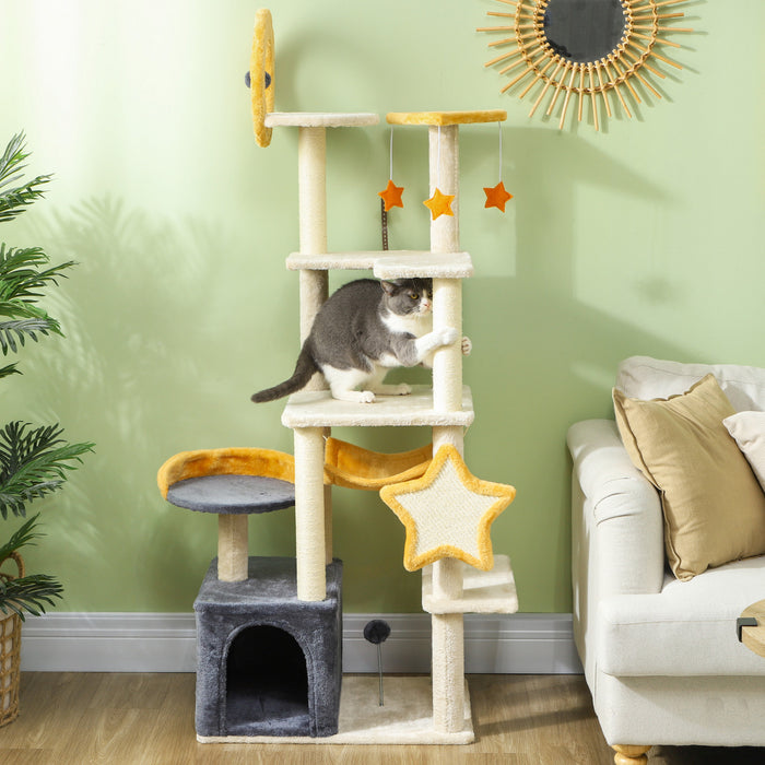 Pawhut Tour A Chat, Arbre A Chat De 63 Pouces Pour Grands Chats Adultes Avec Griffoirs Pour Chat, Condo Pour Chat, Lit, Planche A Gratter, Jouets Pour Chat, Beige
