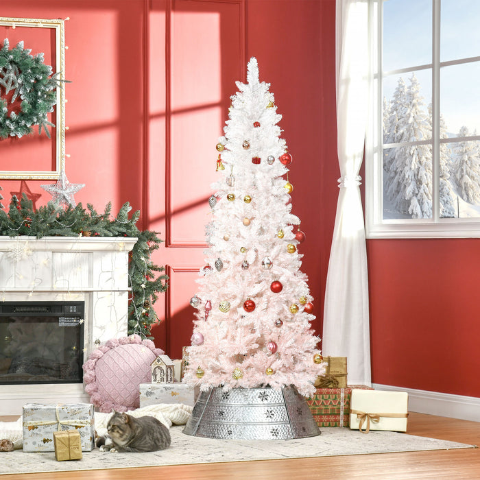 HOMCOM Arbre de Noel artificiel de 5 pi avec base en metal rose et blanc