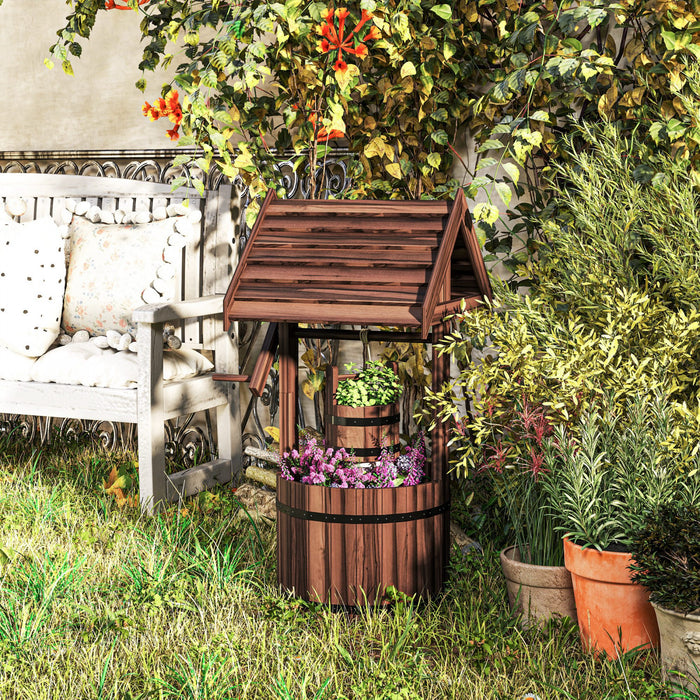 Outsunny Puits de Souhaits en Bois pour Exterieur avec Seau Suspendu, Beige