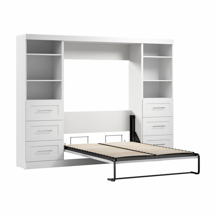 Lit double escamotable mural Pur de Bestar de 109 po avec 2 meubles à tablettes et tiroirs - blanc