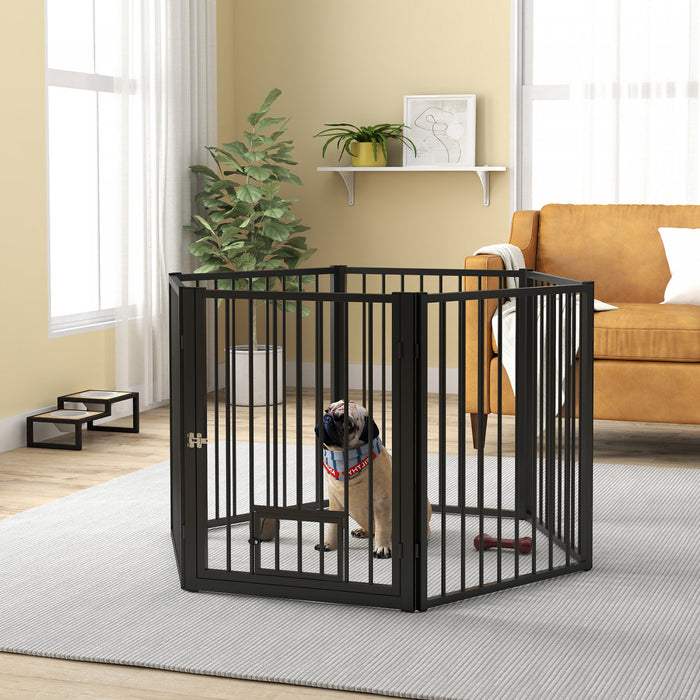 Pawhut Parc Pour Chien, 30\" De Haut, 6 Panneaux, Enclos D'exercice Pour Chiot, Robuste Avec Barriere Pour Chien Et Porte Pour Chat, Cloture Portable Pliable, Noir