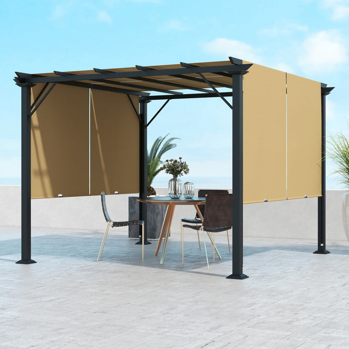 Outsunny Auvent De Pergola Retractable 10' X 10' Pour Jardin, Marron