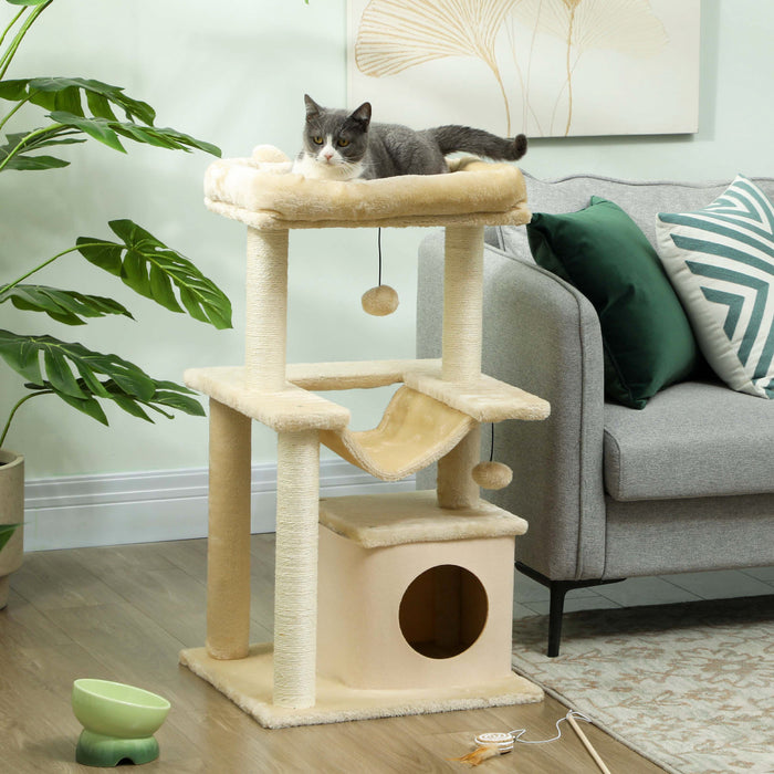 Arbre a chat avec poteaux a gratter, condo, hamac, lit, jouet a balle
