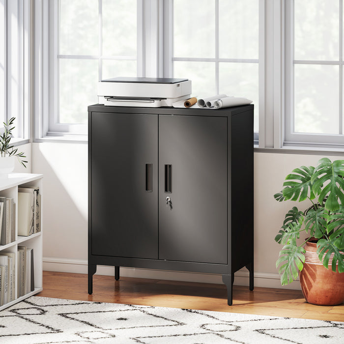 HOMCOM Armoire de rangement metallique avec serrure, armoire en acier, noir
