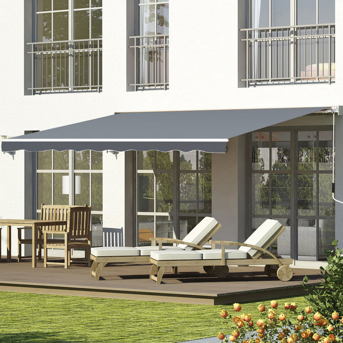 Outsunny 8'x7' Manuel Retractable Resistant A L'eau Pare-soleil Patio Auvent Exterieur Terrasse Auvent Abri (gris)
