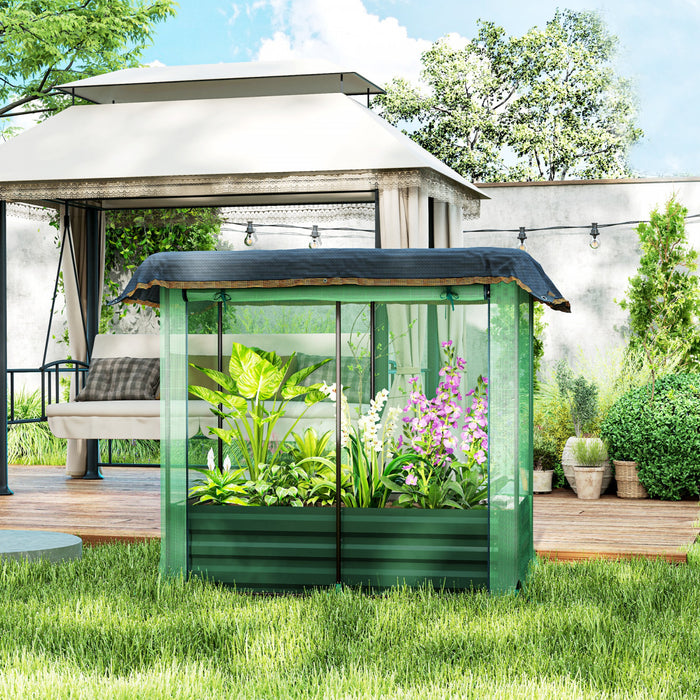 Outsunny Lit De Jardin Sureleve Galvanise Avec Cage De Culture Et Toile
