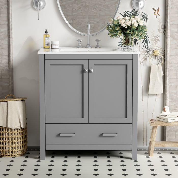 Harper Meuble de salle de bain 30 pouces avec vasque en ceramique et armoire de rangement intelligent, Gris