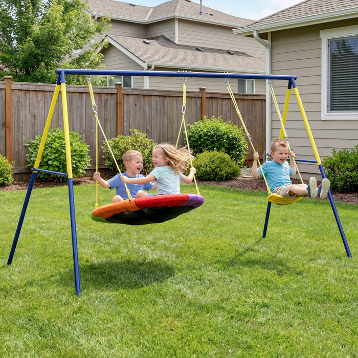 Balancoire pour Enfants Qaba avec Double Balancoires, Cadre Metallique, Capacite 150 kg