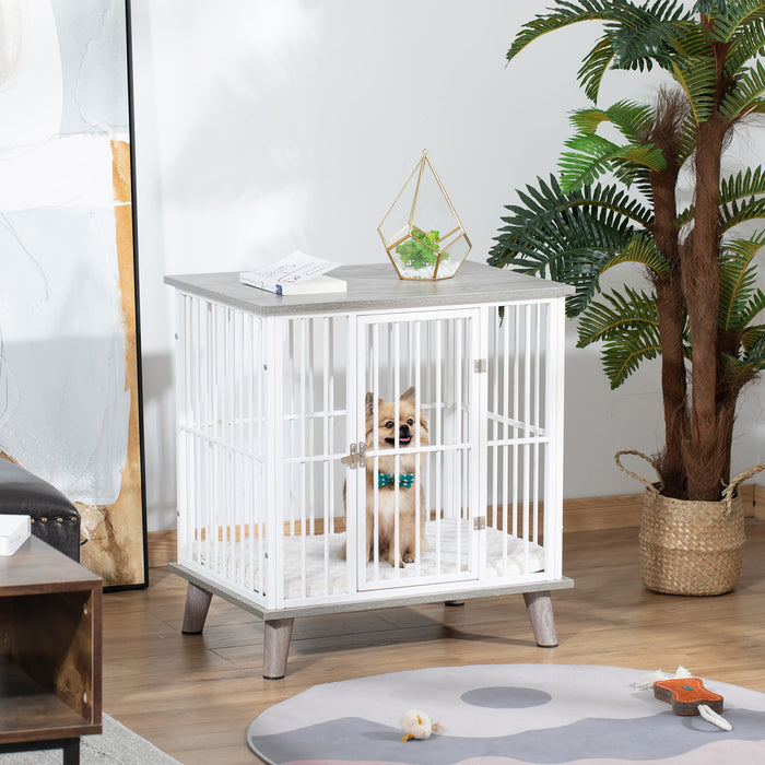 Pawhut Cage Pour Chien Animaux Sur Pied Grand Coussin Amovible Porte Verrouillable En Acier Panneaux De Particules Dim. 25.5\"l X 19\"l X 27.75\"h Blanc Gris