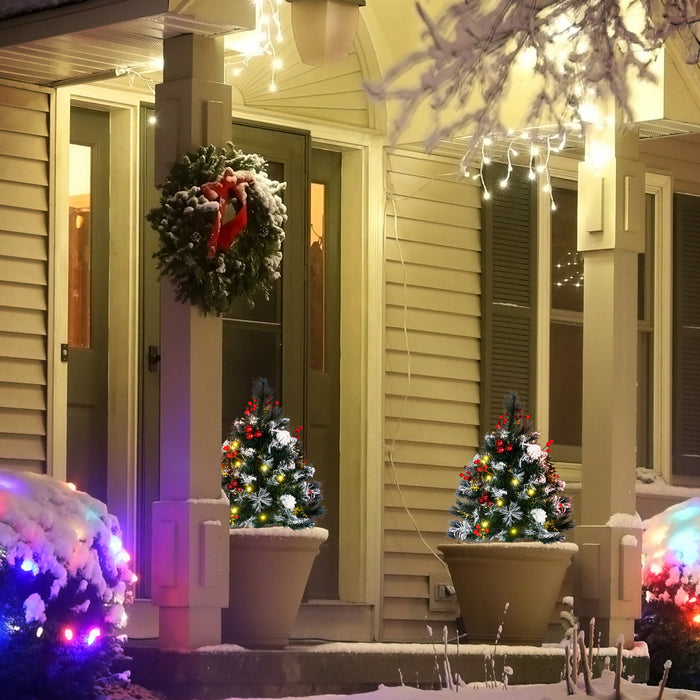 Homcom Paquet De 2 Sapins De Noel Artificiels Pre-illumines