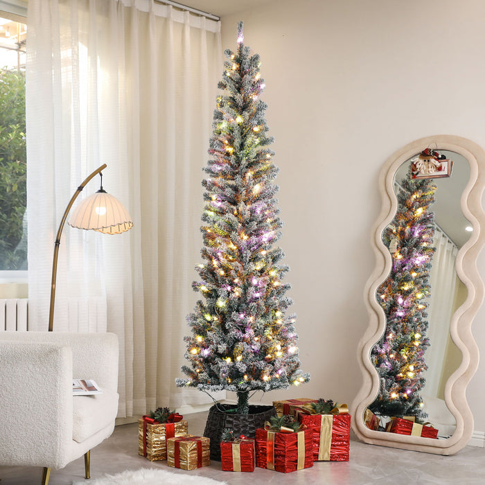 HOMCOM Arbre de Noel artificiel de 7.5\" avec lumieres, arbre de Noel floque