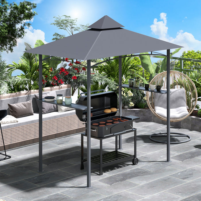 Outsunny 8' X 5' Pavillon De Jardin Abri Barbecue Avec Double Toit Auvent Exterieur Gris