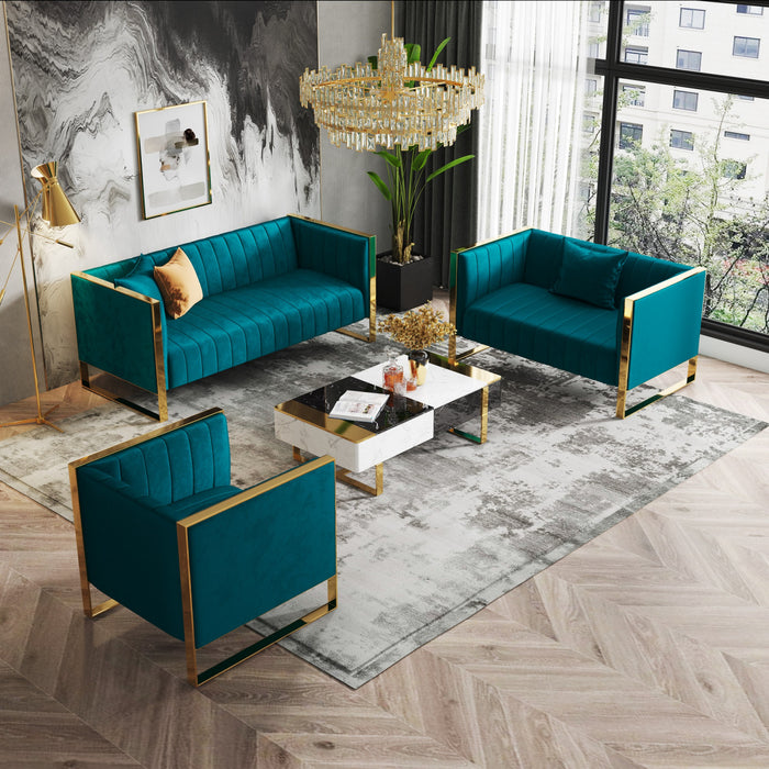 Ensemble de canape 3 pieces Trillium style milieu du siecle en bleu sarcelle