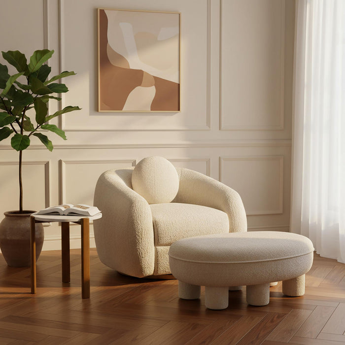Tabouret d’appoint Tribeca style mid-century moderne en chenille creme