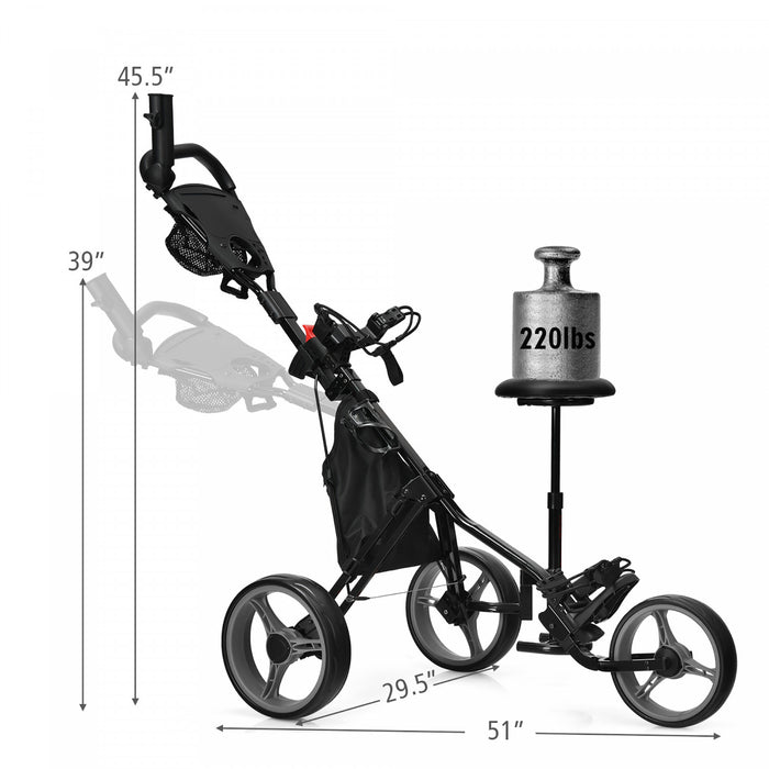 Goplus Pliant 3 Roues Golf Push Cart W/seat Tableau De Bord Poignee Reglable Gris