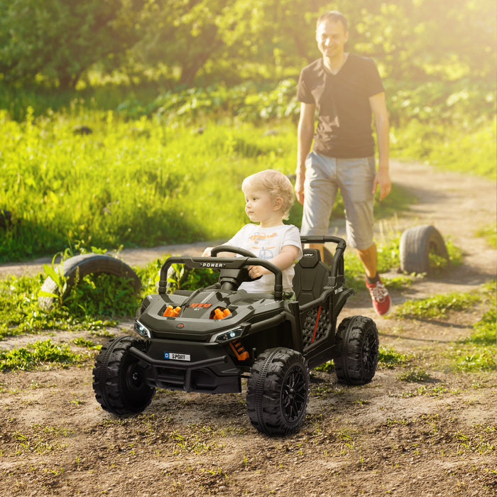 Qaba Voiture Electrique Pour Enfants, Alimentee Par Batterie 12 V, Camion Jouet Avec Telecommande, Suspension A Ressort, Phares Led, 3 Vitesses, Klaxon, Musique, Noir