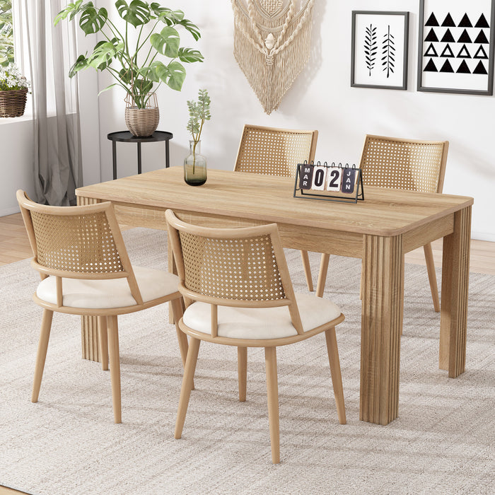 Chaises de salle a manger modernes Oliver avec assise rembourree en PU et dossier en rotin PE, lot de 4, beige