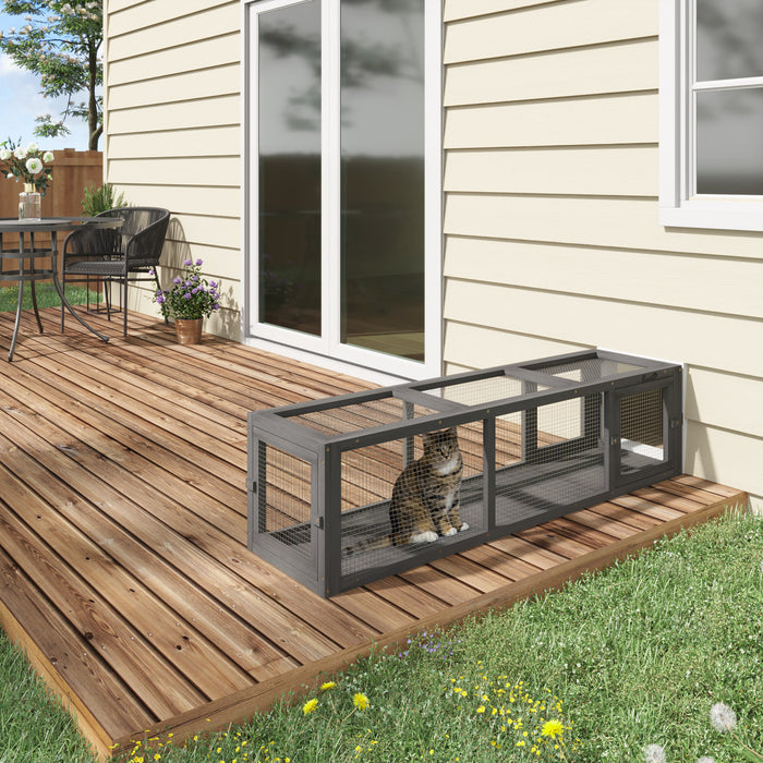 Pawhut Tunnel Pour Chat De 59\" Avec Design Extensible, Tunnel En Bois Pour Chat Avec Protection Contre Les Intemperies, Connexion A L'interieur Et A L'exterieur Pour Patios, Balcons