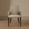 Belmont Contemporary Chenille and Faux Leather Wood Upholstered Armchair in Taupe | Fauteuil contemporain Belmont en chenille et similicuir avec structure en bois, rembourre, coloris taupe