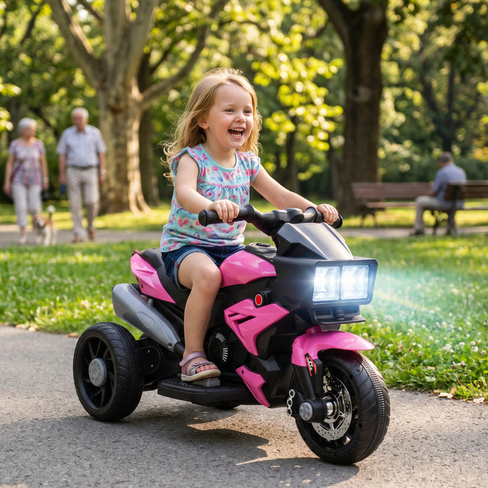 Aosom Moto electrique enfant 6V avec musique, jouet a enfourcher, rose