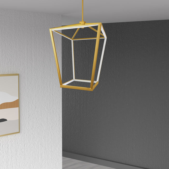 Luminaire suspendu Cage de Dainolite blanc qui diffuse la lumière, avec fini laiton vieilli et ampoule à DEL de 64 W