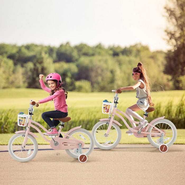 Costway 18\" Enfants Velo Tout-petit Velo Avec Roue D'entrainement Pour 4-8 Ans Vieux Rose