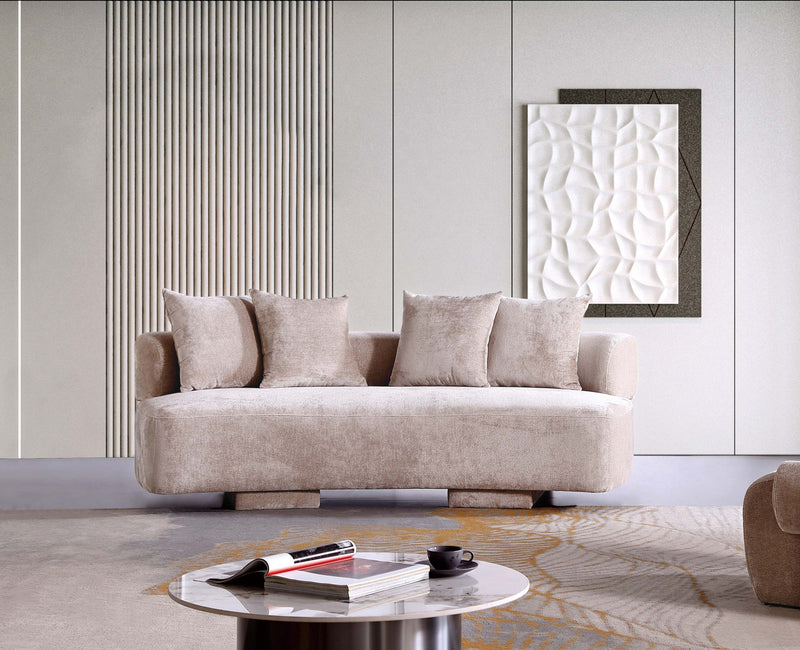 Canape en chenille beige Verandah Mid-Century Modern 231 cm
