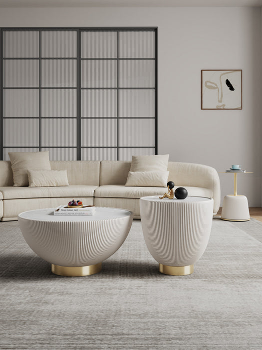 Ensemble de 3 tables Anderson Modern : table basse et tables d’appoint en creme