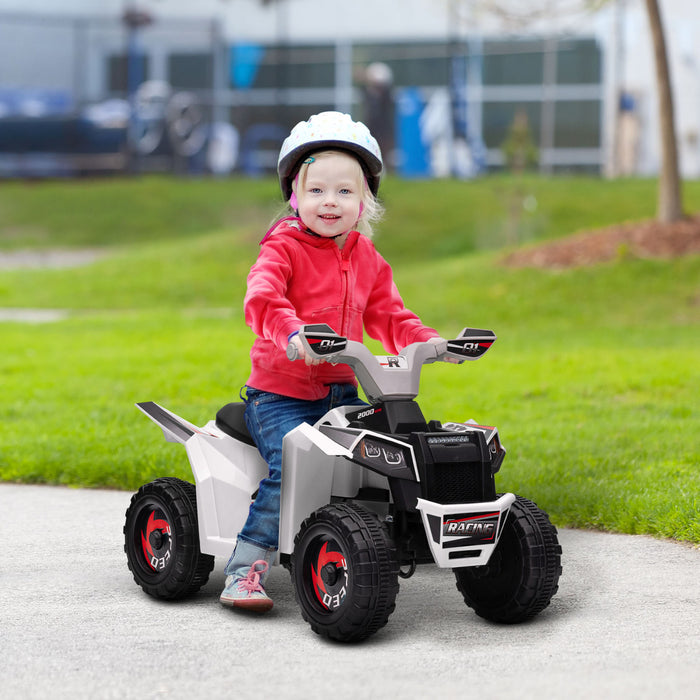 Aosom Quad 6 V Pour Enfants, Vehicule Electrique Alimente Par Batterie Pour Enfants Avec Roues Resistantes A L'usure, Pour Garcons Et Filles Ages De 18 A 36 Mois, Blanc