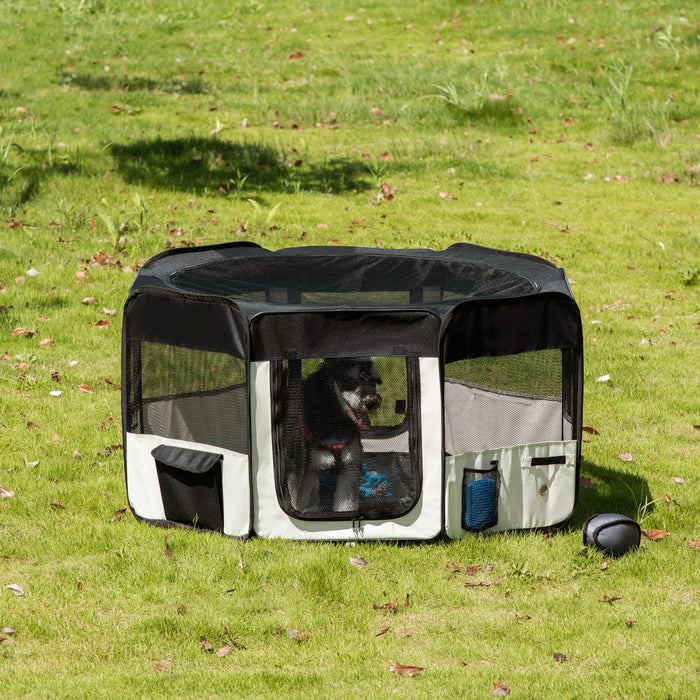 Pawhut 47,25 Pouces Parc Souple Pour Animaux De Compagnie, Chenil Pliant Pour Chiots, Tente Pour Chien, Cage D'exercice Pour Chat, Avec Sac, Beige