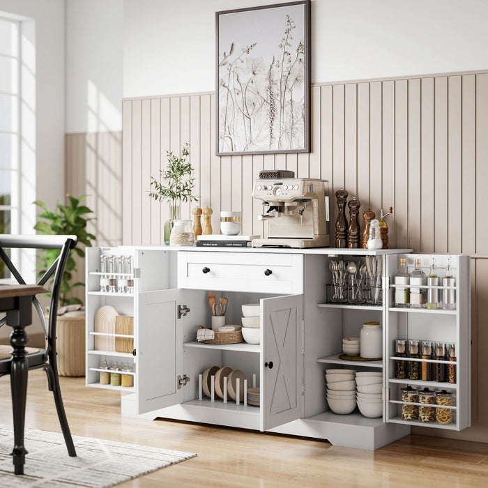 HOMCOM Buffet 54\" blanc, meuble de cuisine de style campagnard